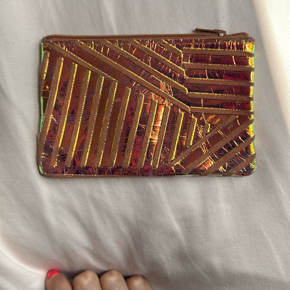 Geometric Patterned Clutch in Gold and Brown